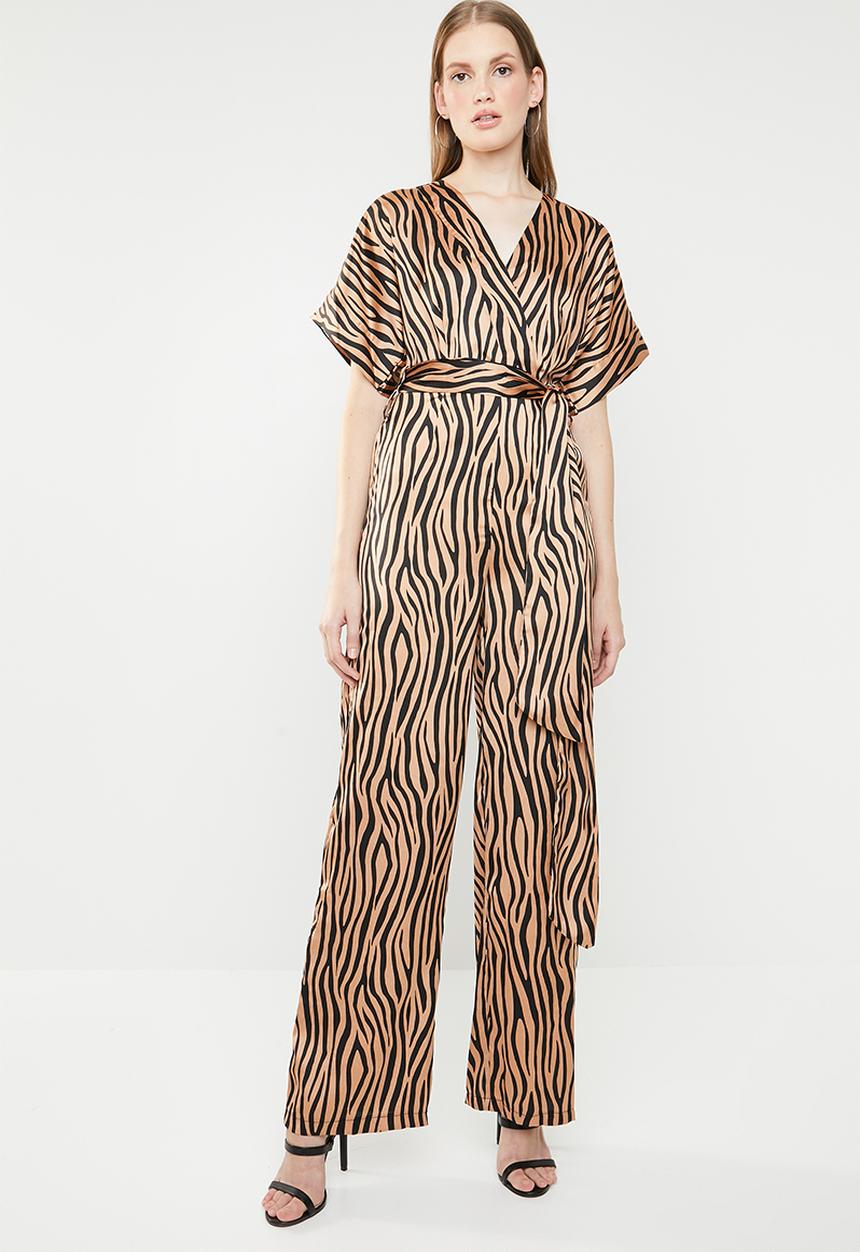 Missguided - Satin animal belted jumpsuit - bronze