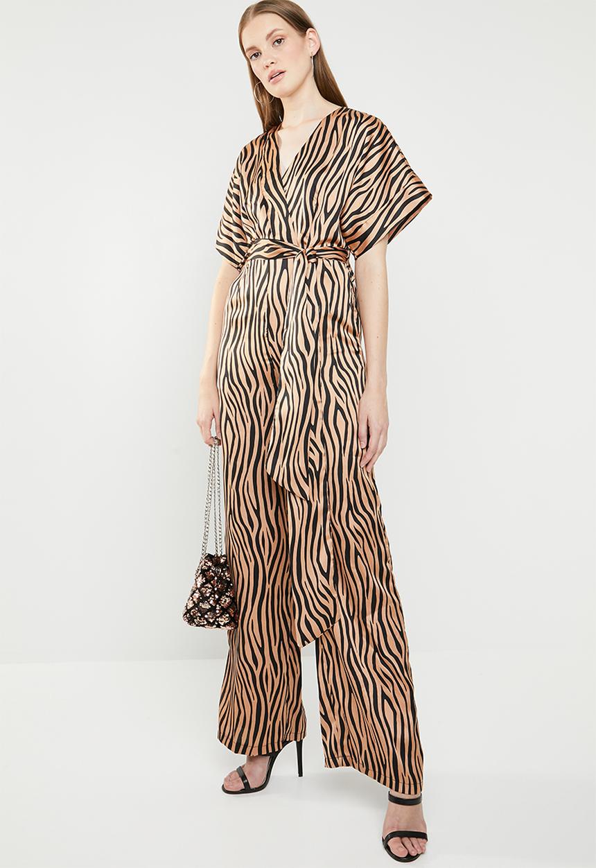 Missguided - Satin animal belted jumpsuit - bronze