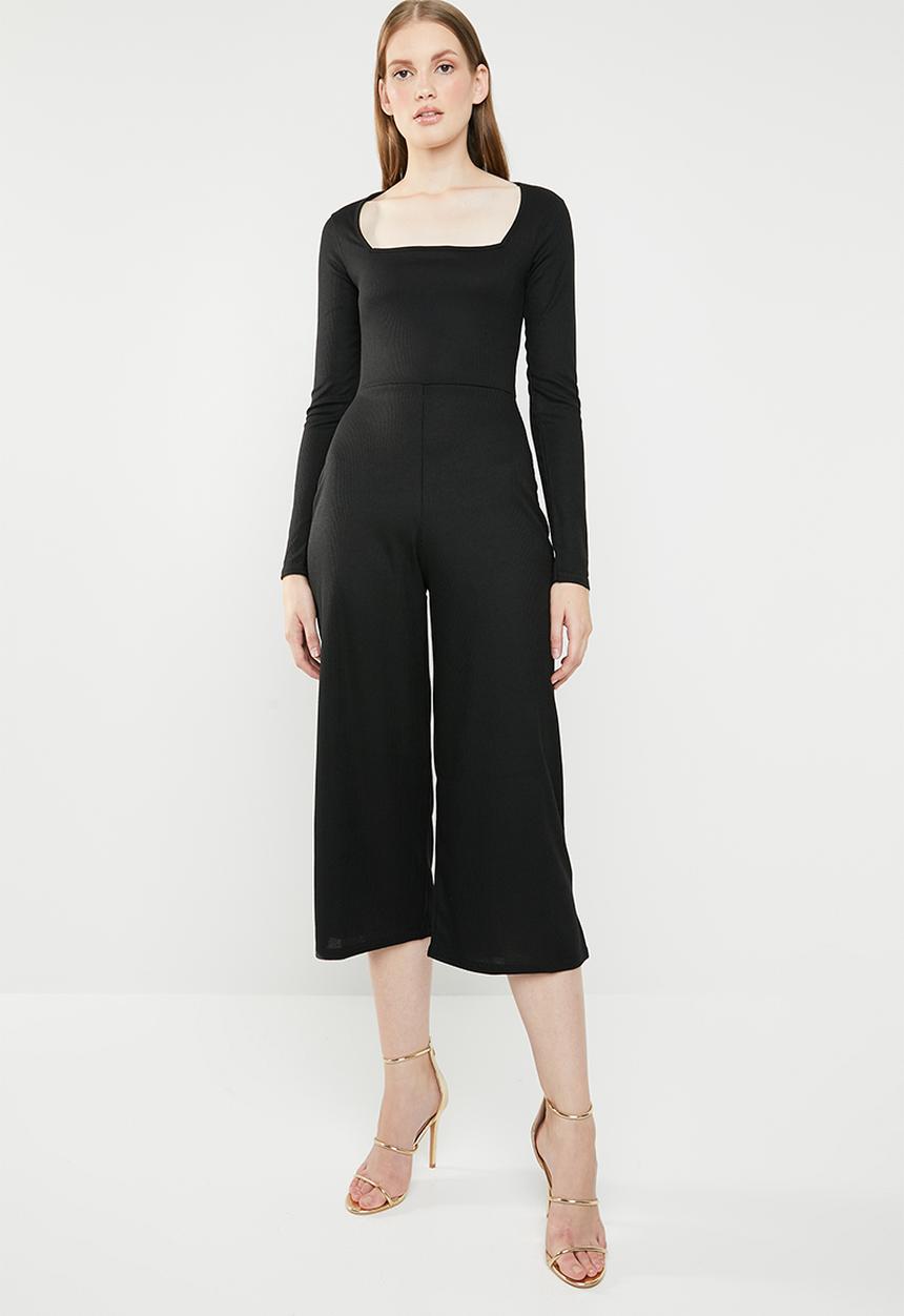 Missguided - Square neck rib culotte jumpsuit - black