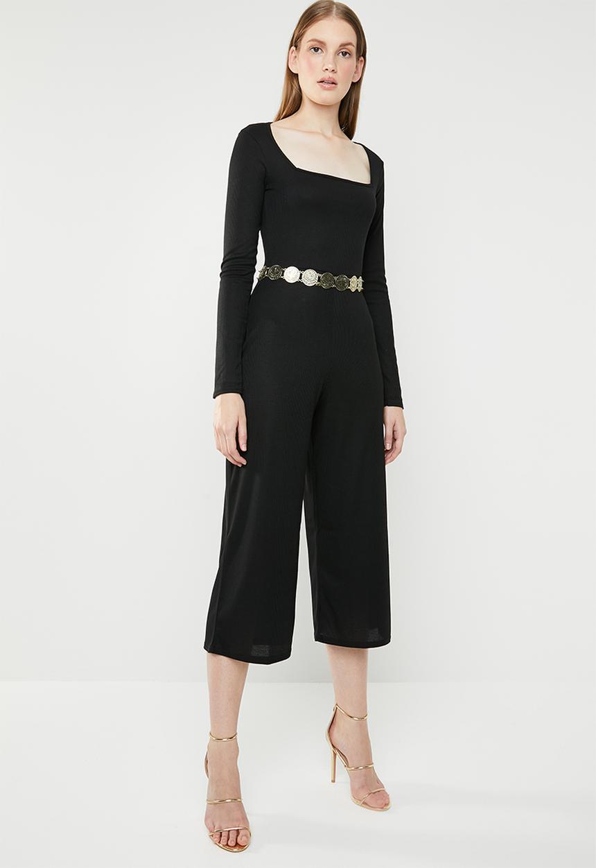 Missguided - Square neck rib culotte jumpsuit - black
