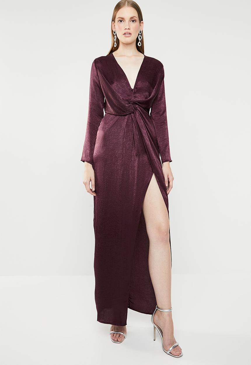 Missguided - Hammered satin twist front dress - burgundy