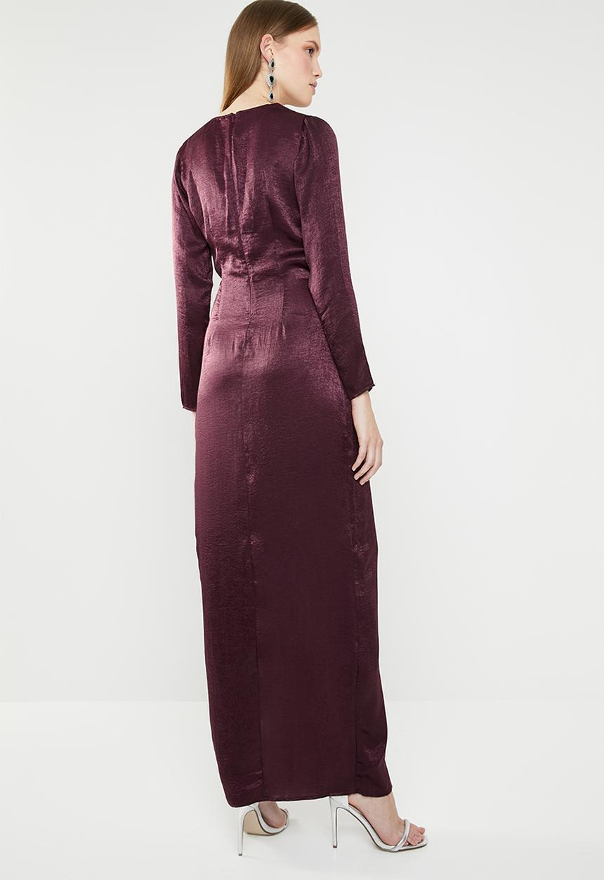 Missguided - Hammered satin twist front dress - burgundy