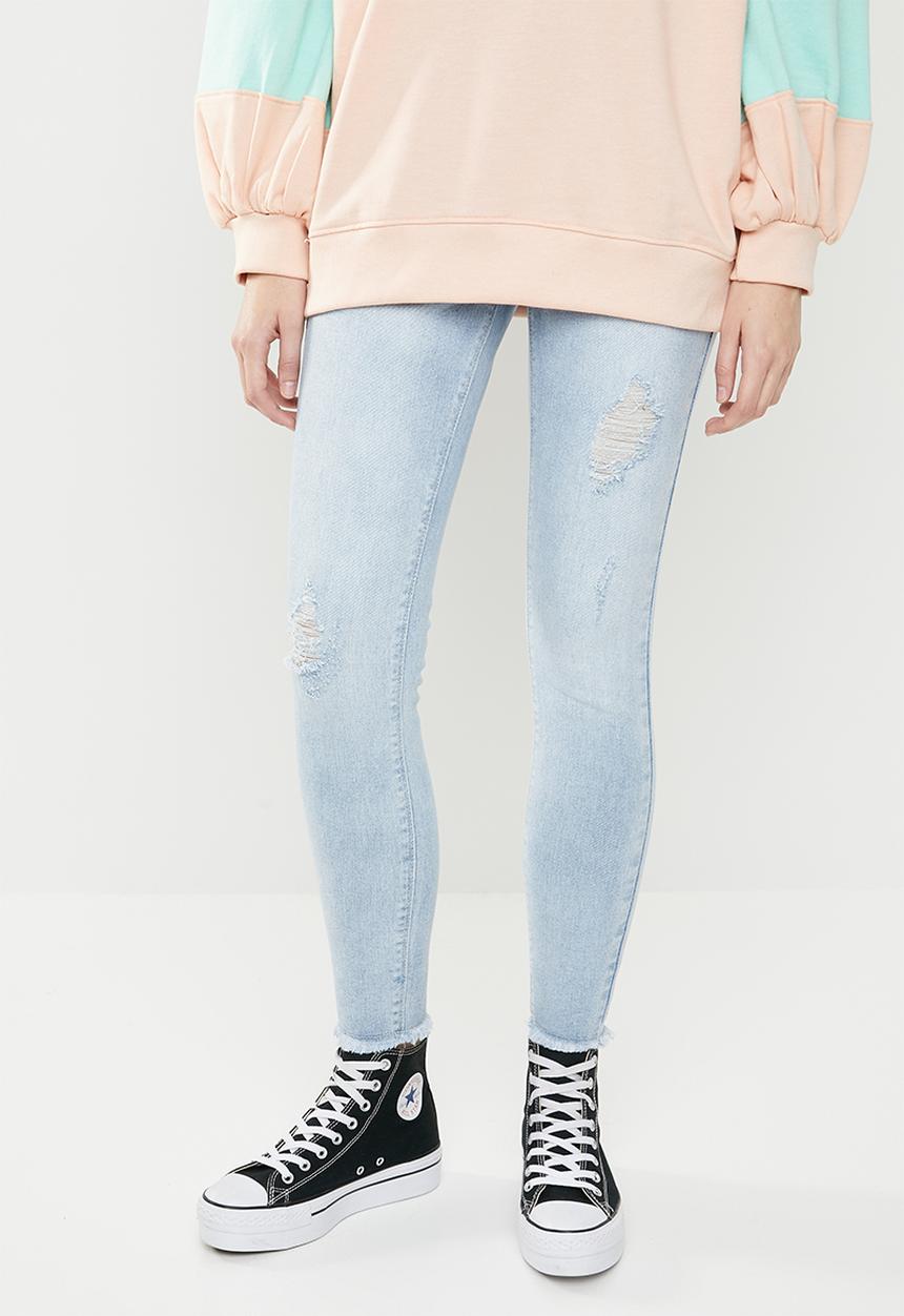 Missguided - Sinner authentic high waisted distressed skinny- blue