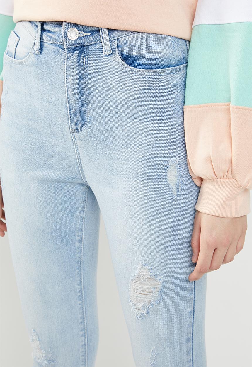 Missguided - Sinner authentic high waisted distressed skinny- blue