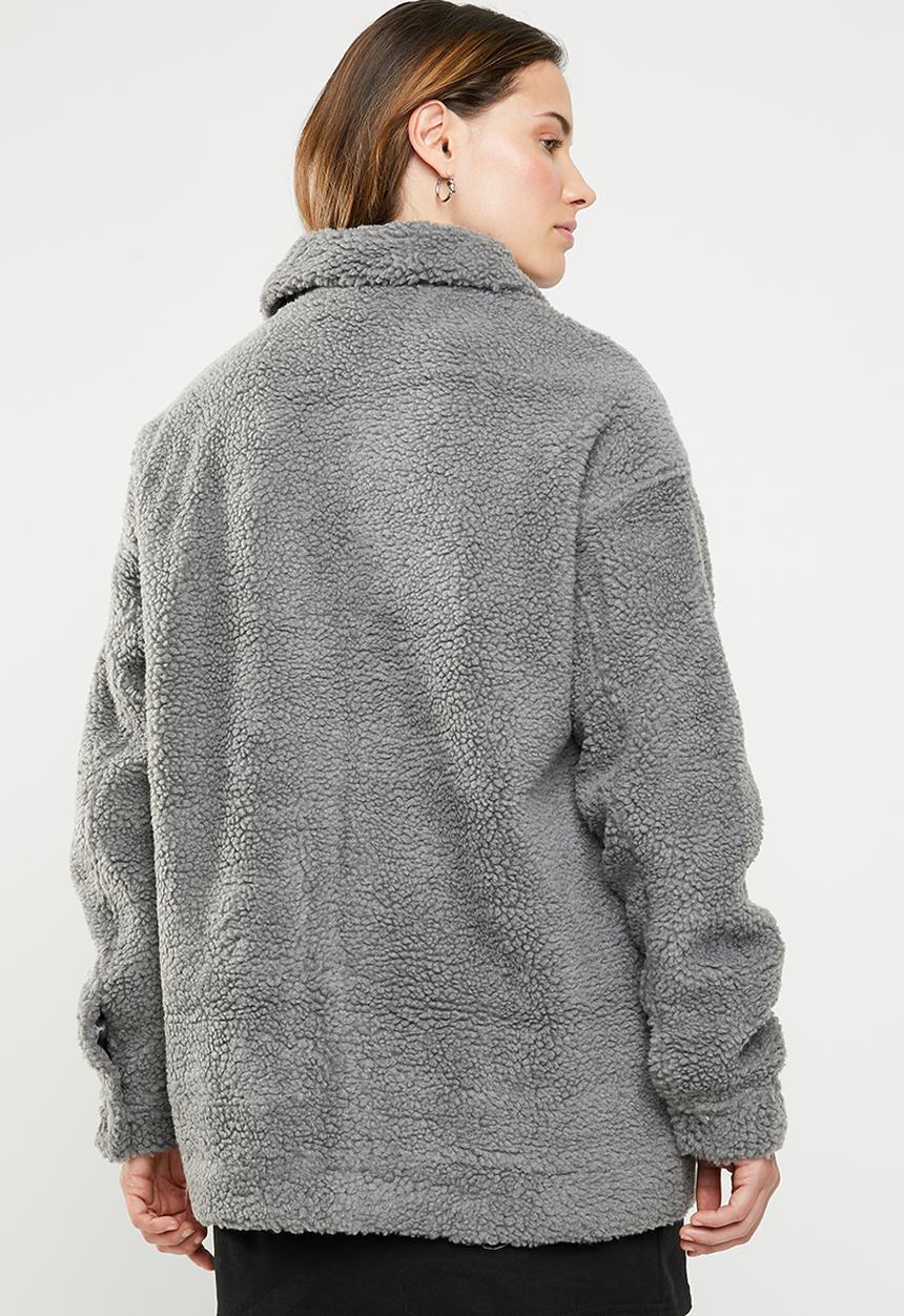 Missguided - Oversized zip through borg jacket - grey