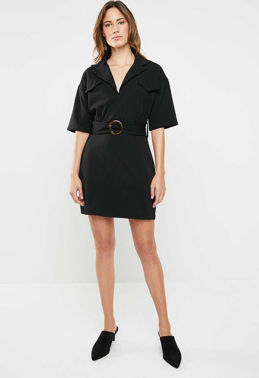 Missguided - Utility buckle shirt dress - black
