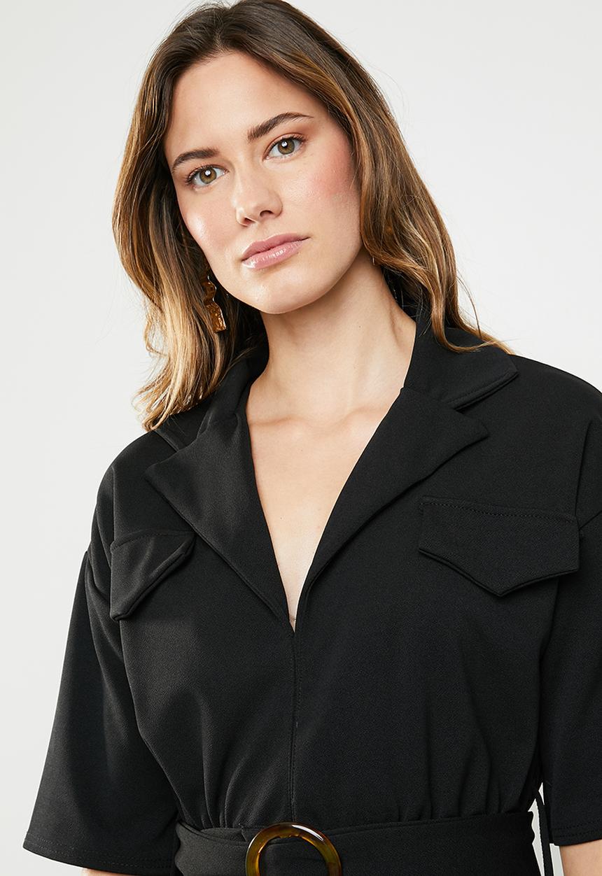 Missguided - Utility buckle shirt dress - black