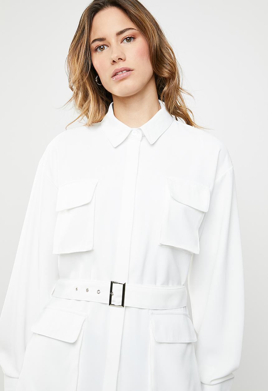 Missguided - Belted shirt jacket - white