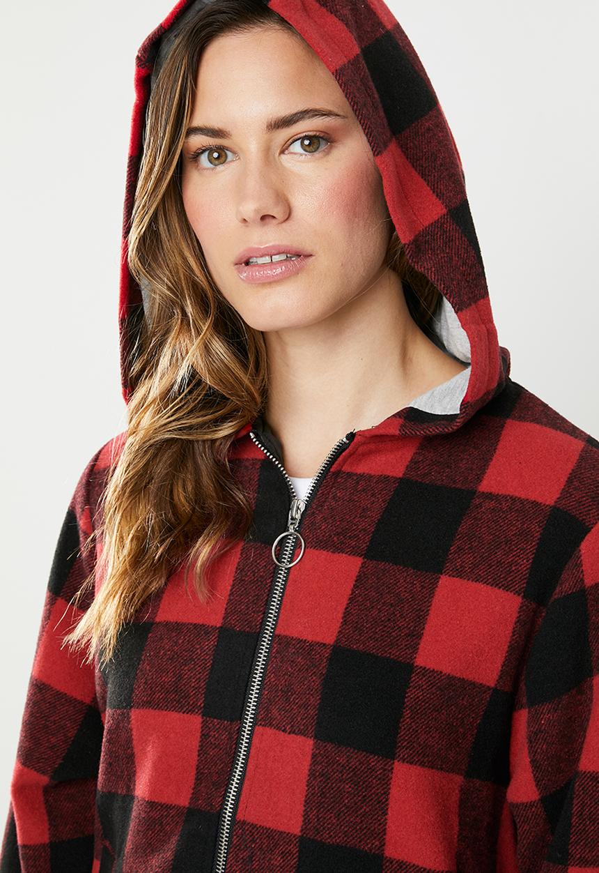 Supré  - Hooded check jacket - red & black