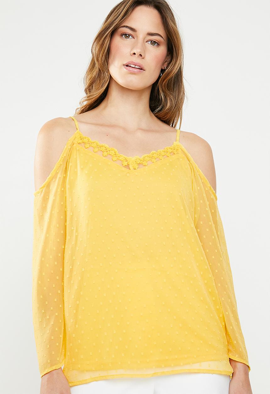 ONLY - Darling cold shoulder 3/4 top - yellow