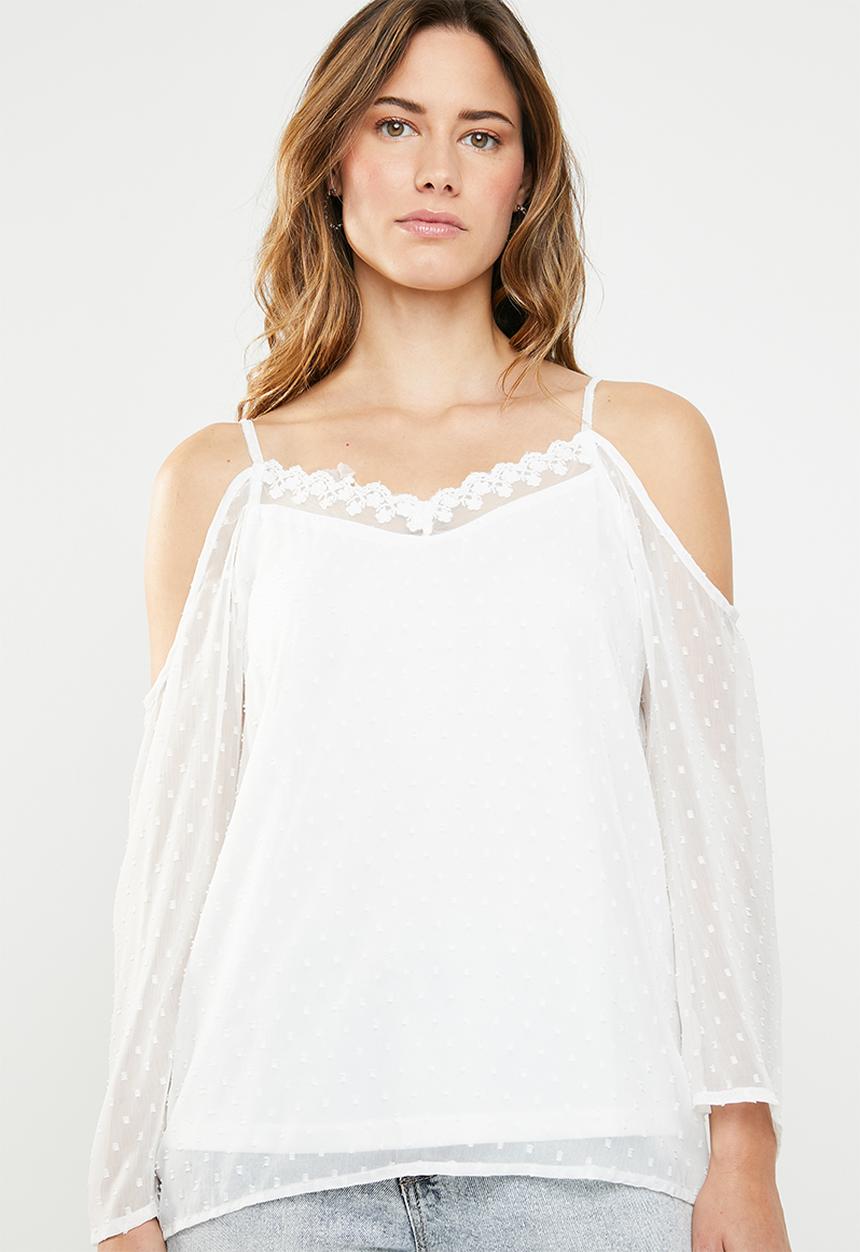 ONLY - Darling cold shoulder 3/4 top - white
