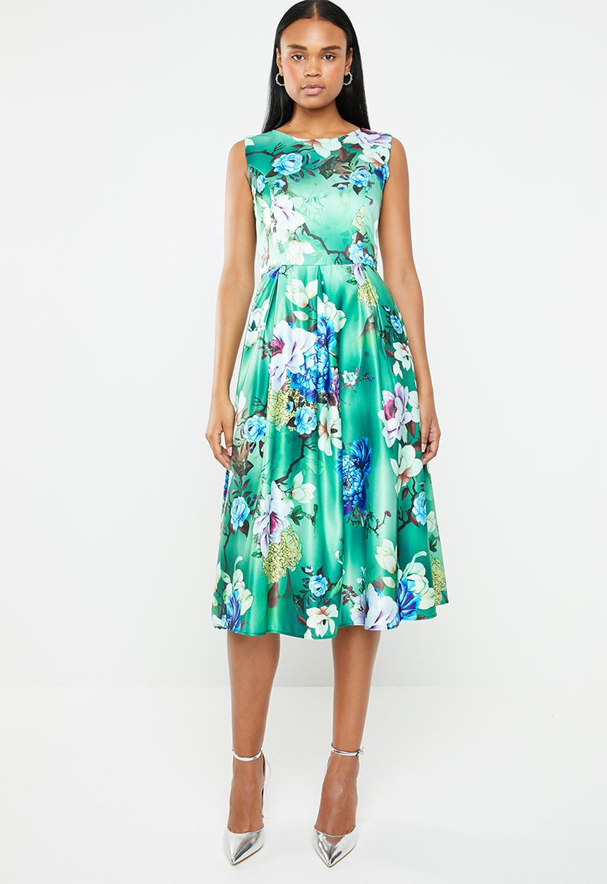 edit - Fit and flare dress with round neckline - green