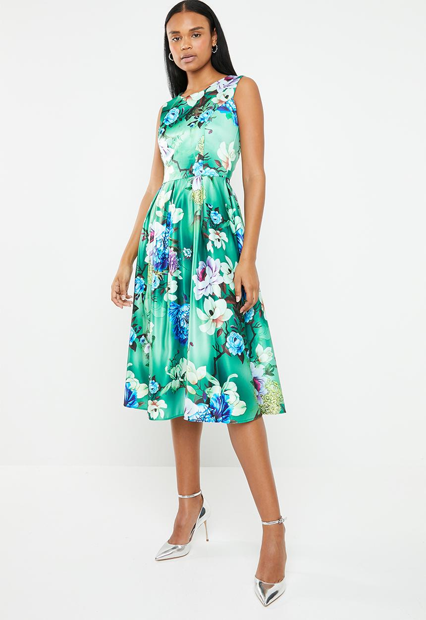 edit - Fit and flare dress with round neckline - green