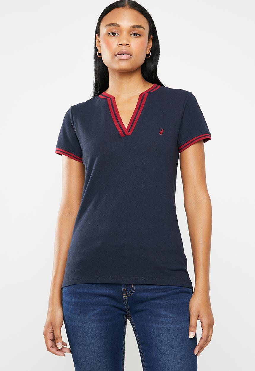 POLO - Simone short sleeve V-neck golfer - navy & red