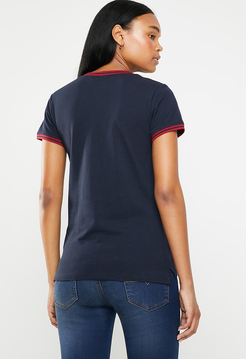 POLO - Simone short sleeve V-neck golfer - navy & red