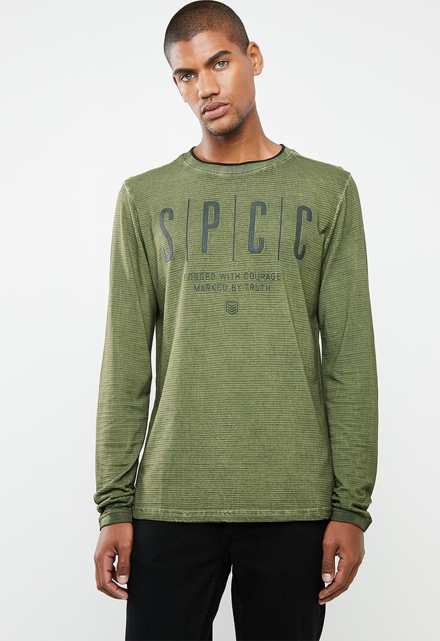 S.P.C.C - Shadow stripe logo tee with dirty dye - green