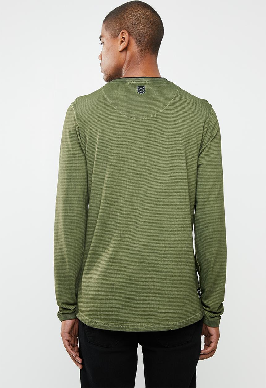 S.P.C.C - Shadow stripe logo tee with dirty dye - green
