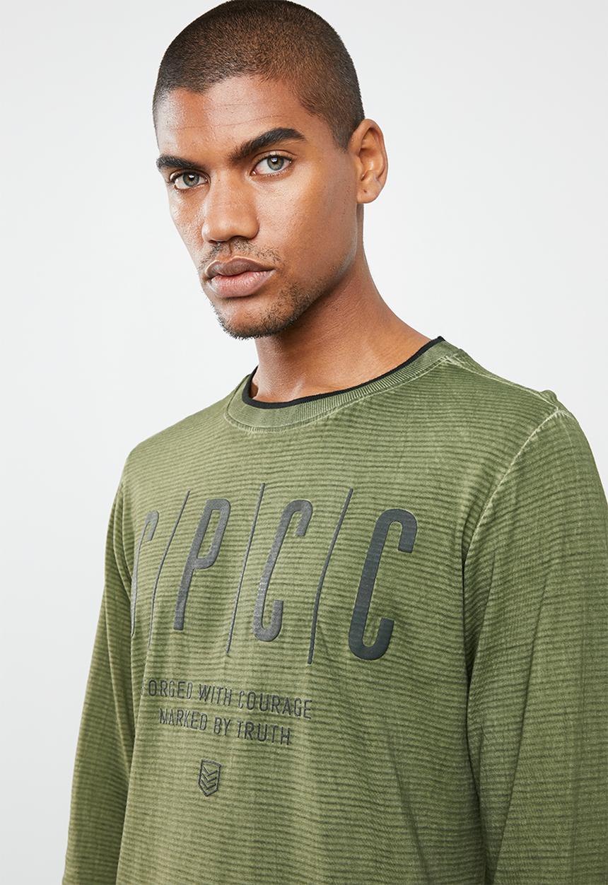S.P.C.C - Shadow stripe logo tee with dirty dye - green