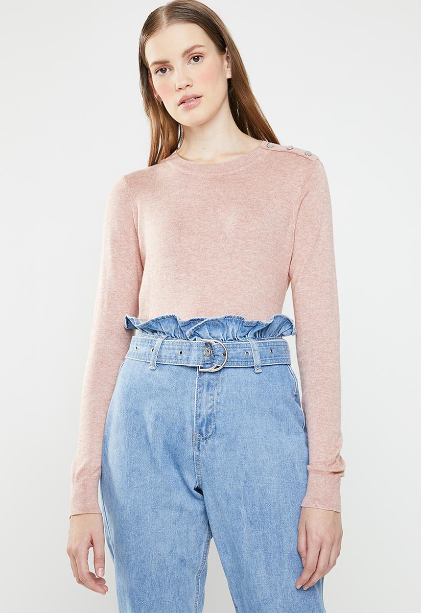 Vero Moda - Milda long sleeve o-neck button knit - pink