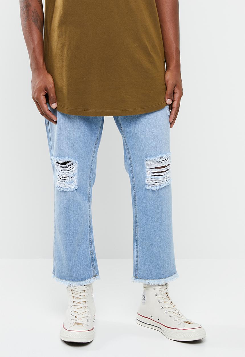 Brave Soul - Skater cropped ripped denim - blue