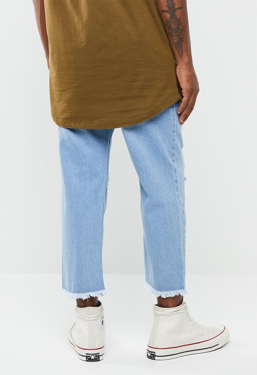 Brave Soul - Skater cropped ripped denim - blue