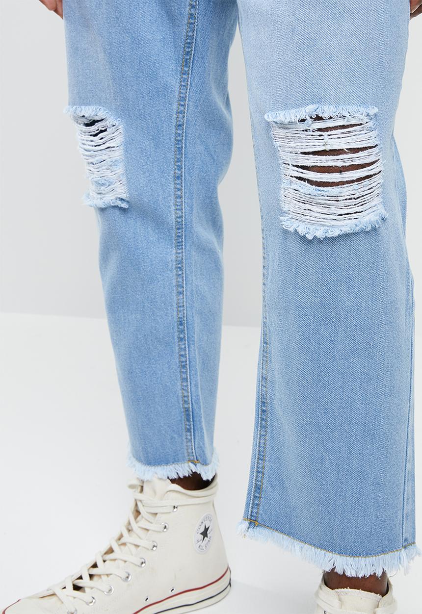 Brave Soul - Skater cropped ripped denim - blue