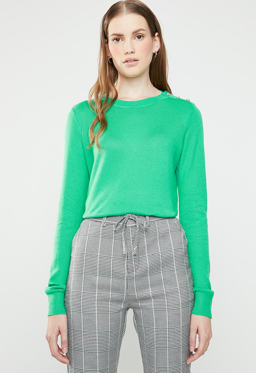 Vero Moda - Milda long sleeve o-neck button knit - green