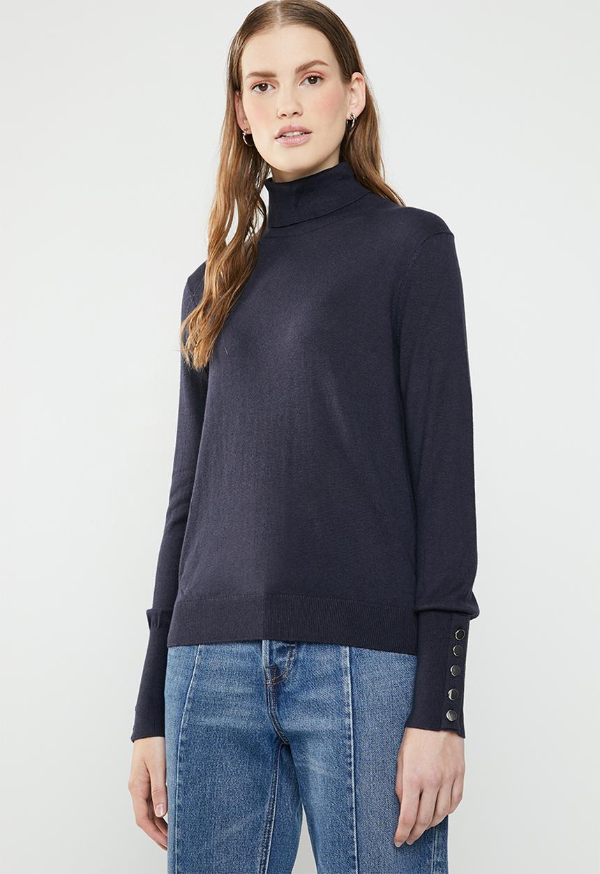 Vero Moda - Milda long sleeve rollneck button knit - navy