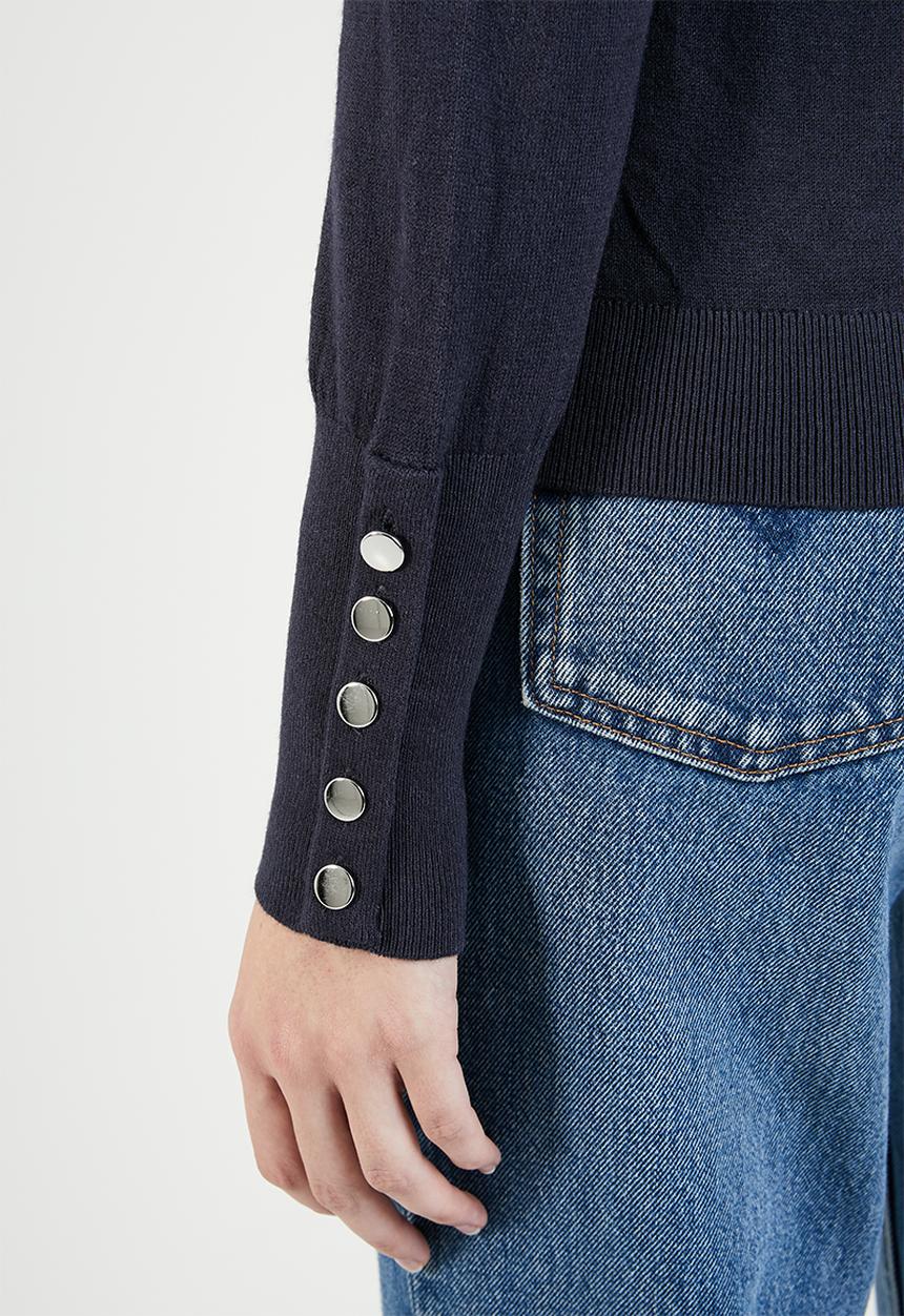 Vero Moda - Milda long sleeve rollneck button knit - navy