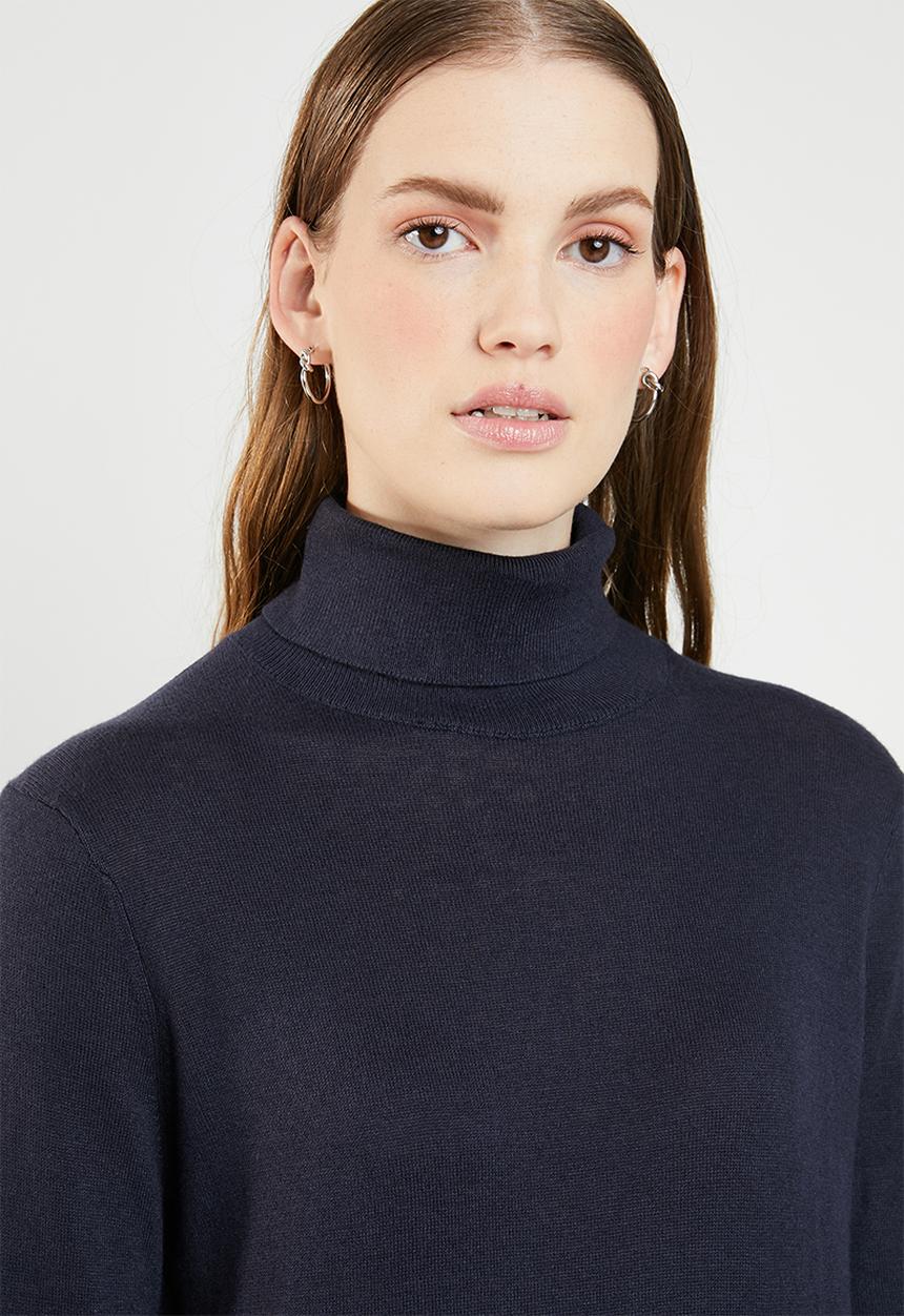Vero Moda - Milda long sleeve rollneck button knit - navy