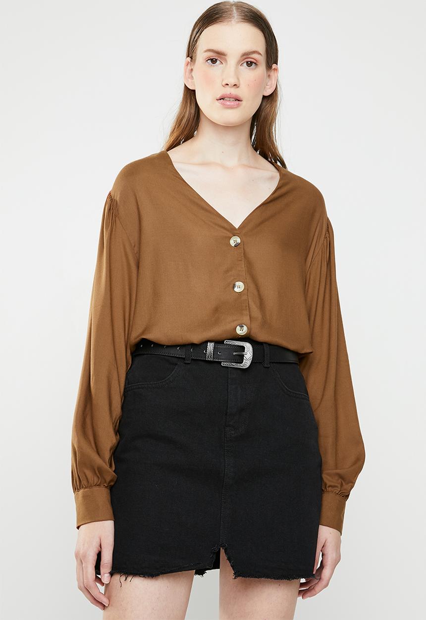 Superbalist - Button front blouse - brown