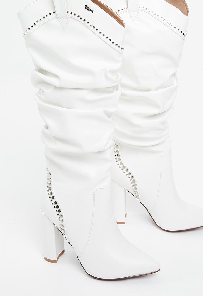 Plum - Knee length boot - white