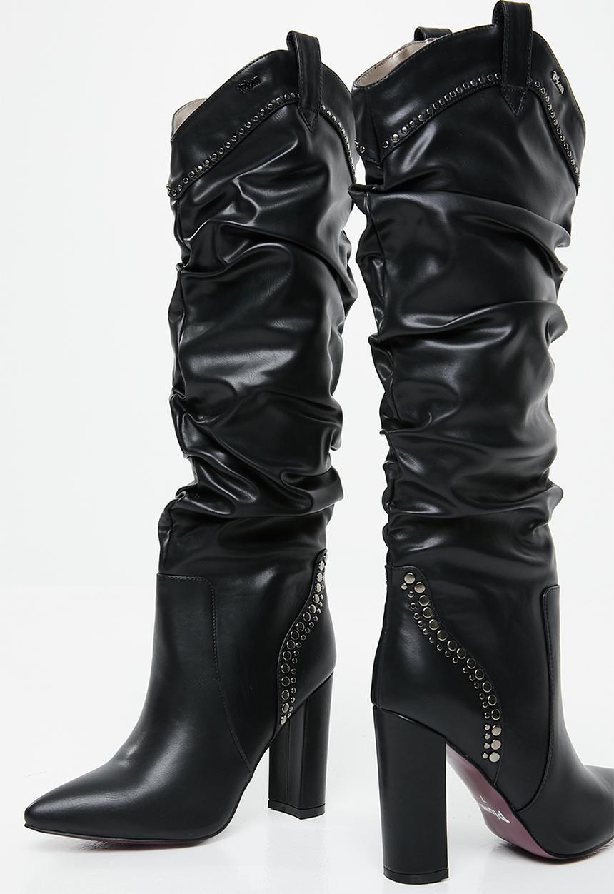 Plum - Studded ruched boot - black