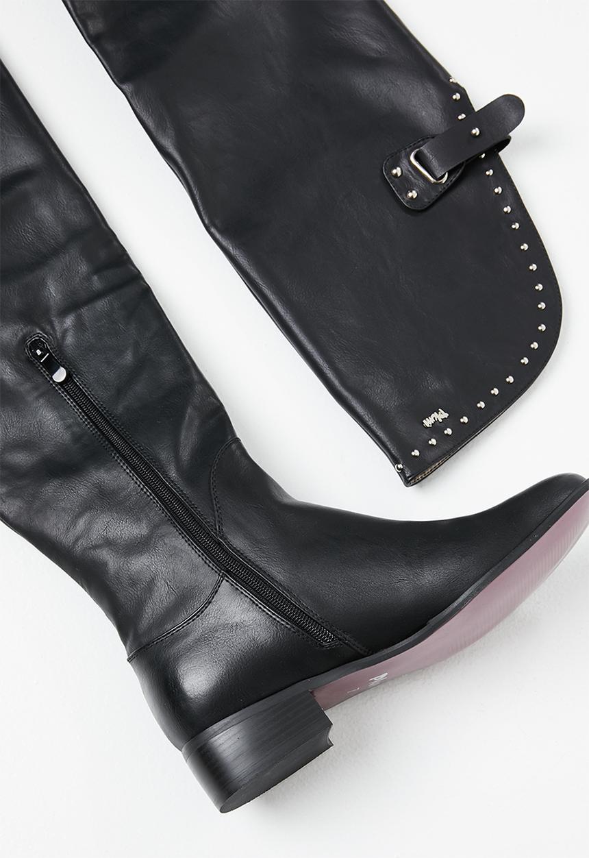 Plum - Over the knee flat boot - black
