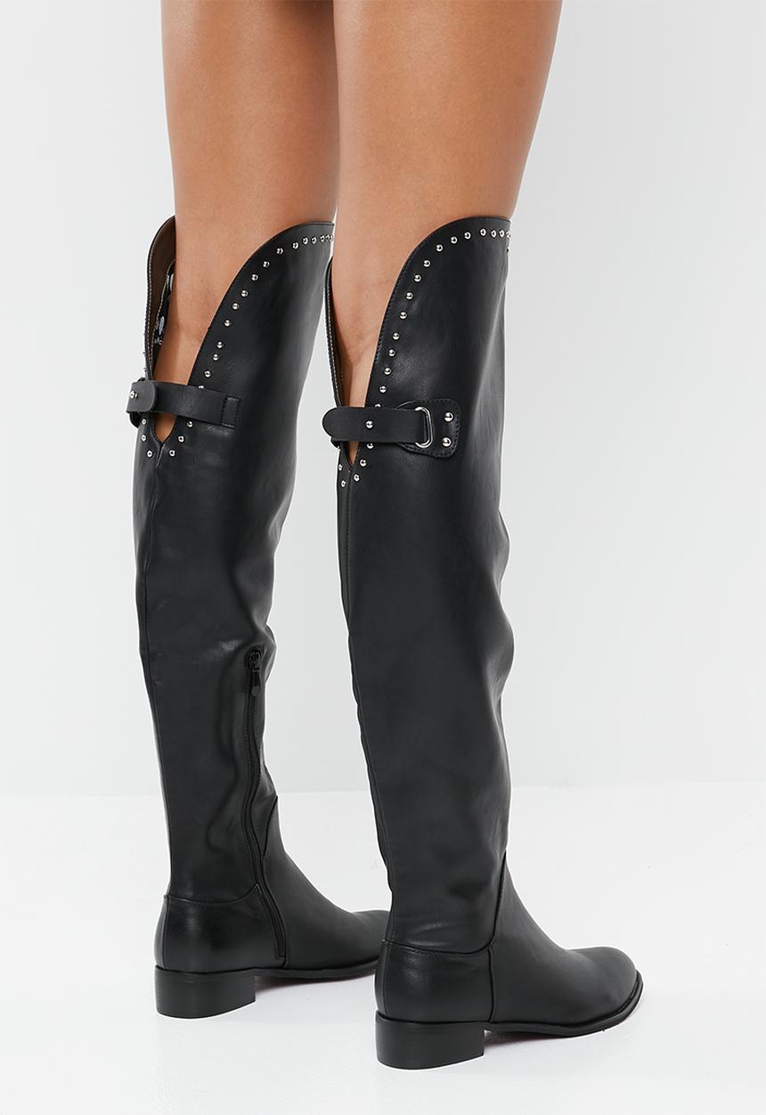 Plum - Over the knee flat boot - black