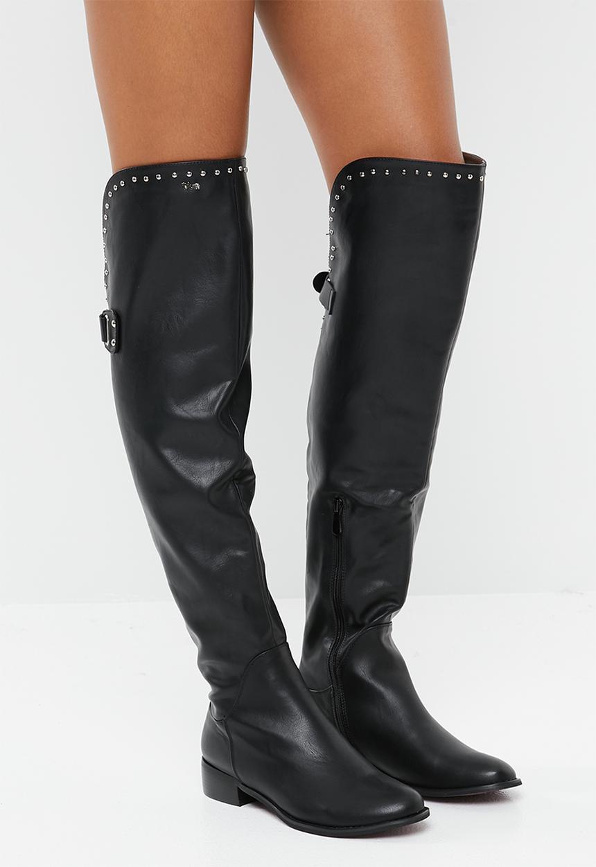 Plum - Over the knee flat boot - black