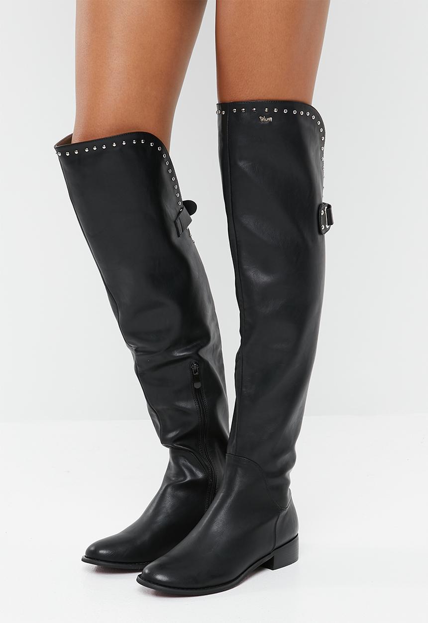 Plum - Over the knee flat boot - black