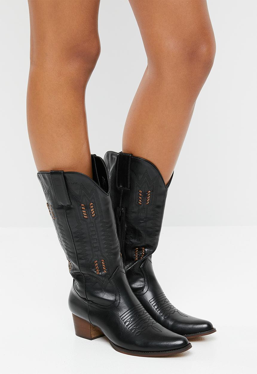 Plum - Rustic calf-length boot - black