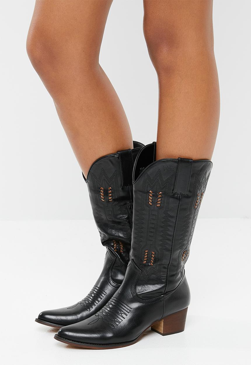 Plum - Rustic calf-length boot - black