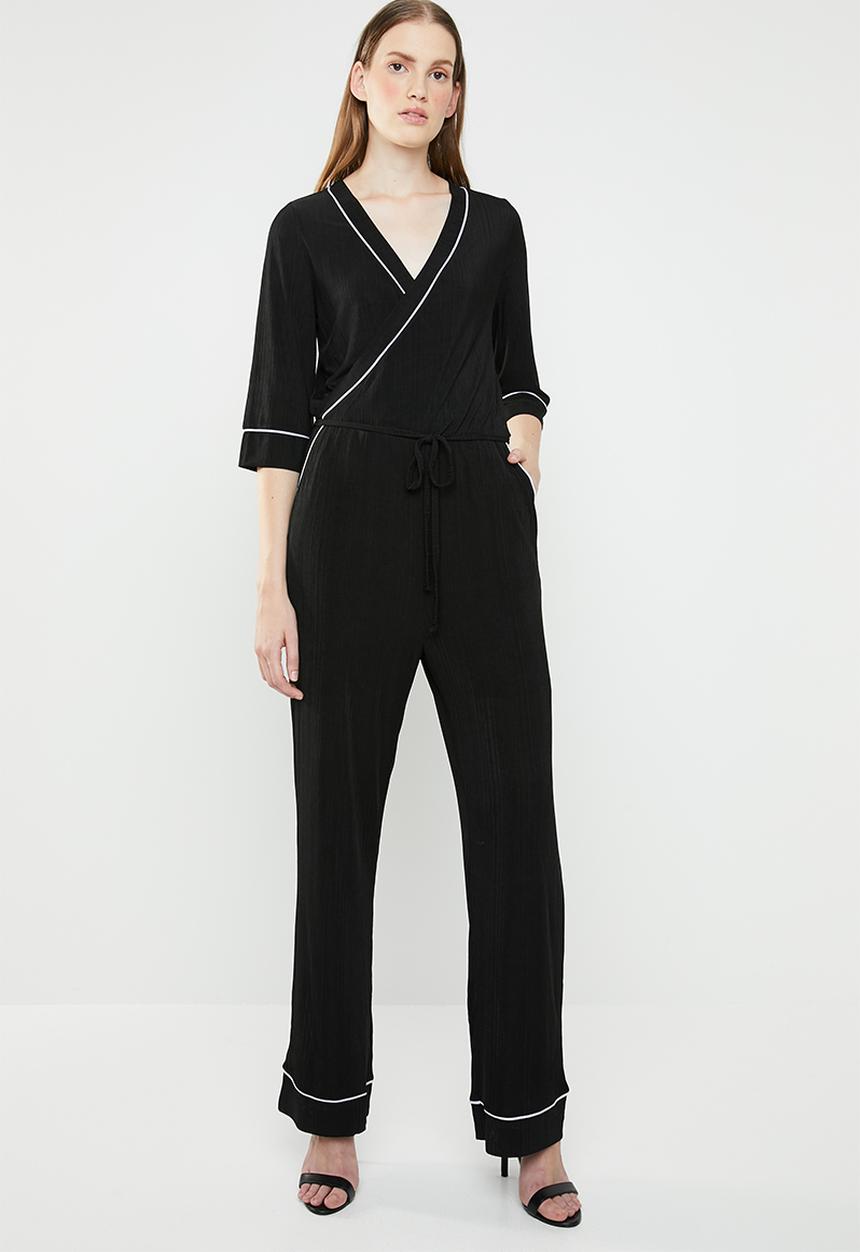 ONLY - Anni 3/4 sleeve wrap jumpsuit - black & white