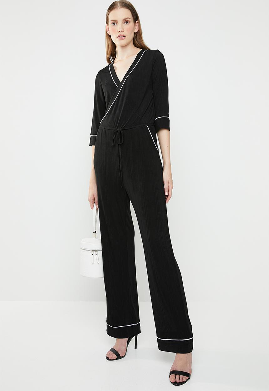 ONLY - Anni 3/4 sleeve wrap jumpsuit - black & white