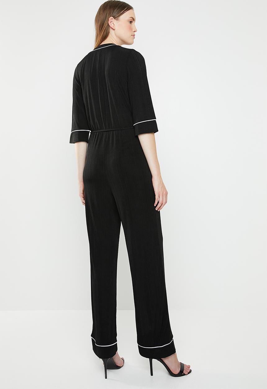 ONLY - Anni 3/4 sleeve wrap jumpsuit - black & white