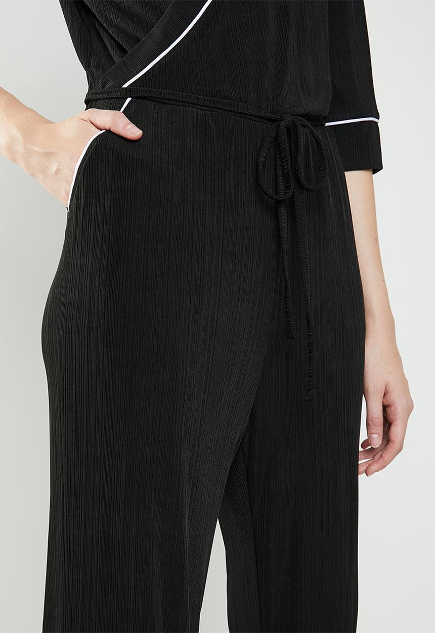 ONLY - Anni 3/4 sleeve wrap jumpsuit - black & white