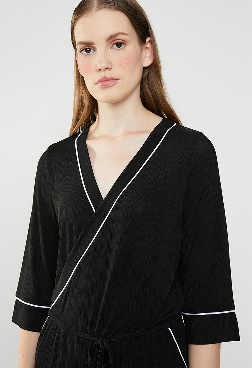 ONLY - Anni 3/4 sleeve wrap jumpsuit - black & white