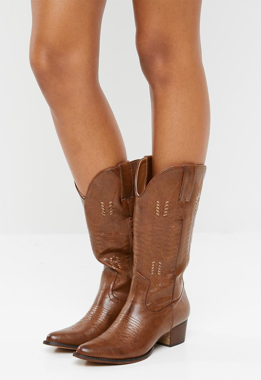 Plum - Rustic calf-length boot - brown