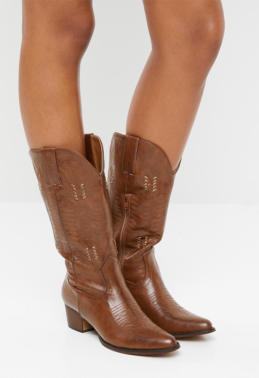 Plum - Rustic calf-length boot - brown