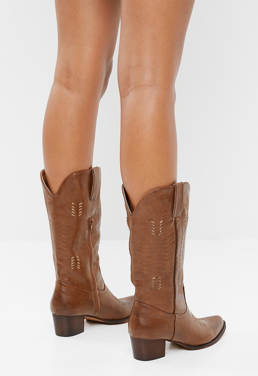 Plum - Rustic calf-length boot - brown