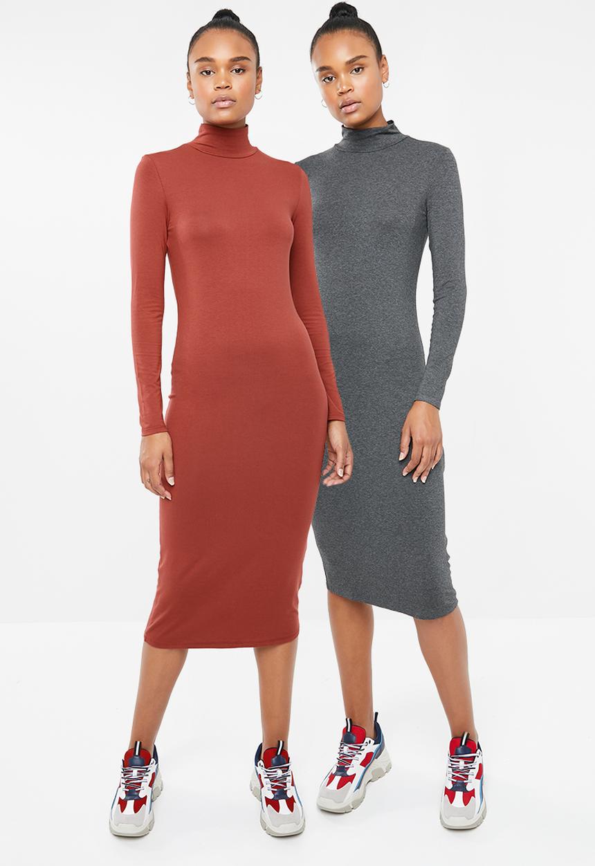 Superbalist - 2Pack poloneck dress - charcoal & rust