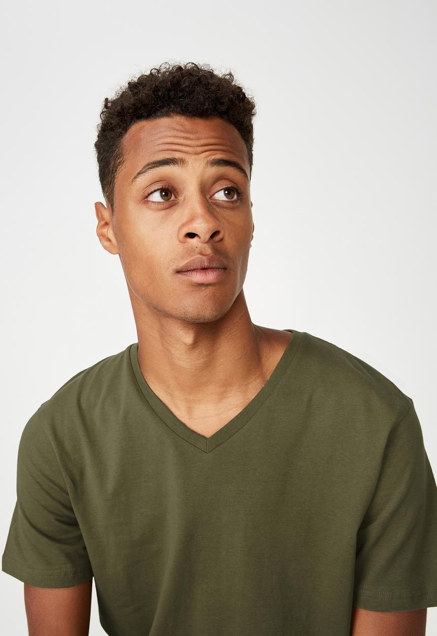 Cotton On - Essential short sleeve vee neck  - khaki