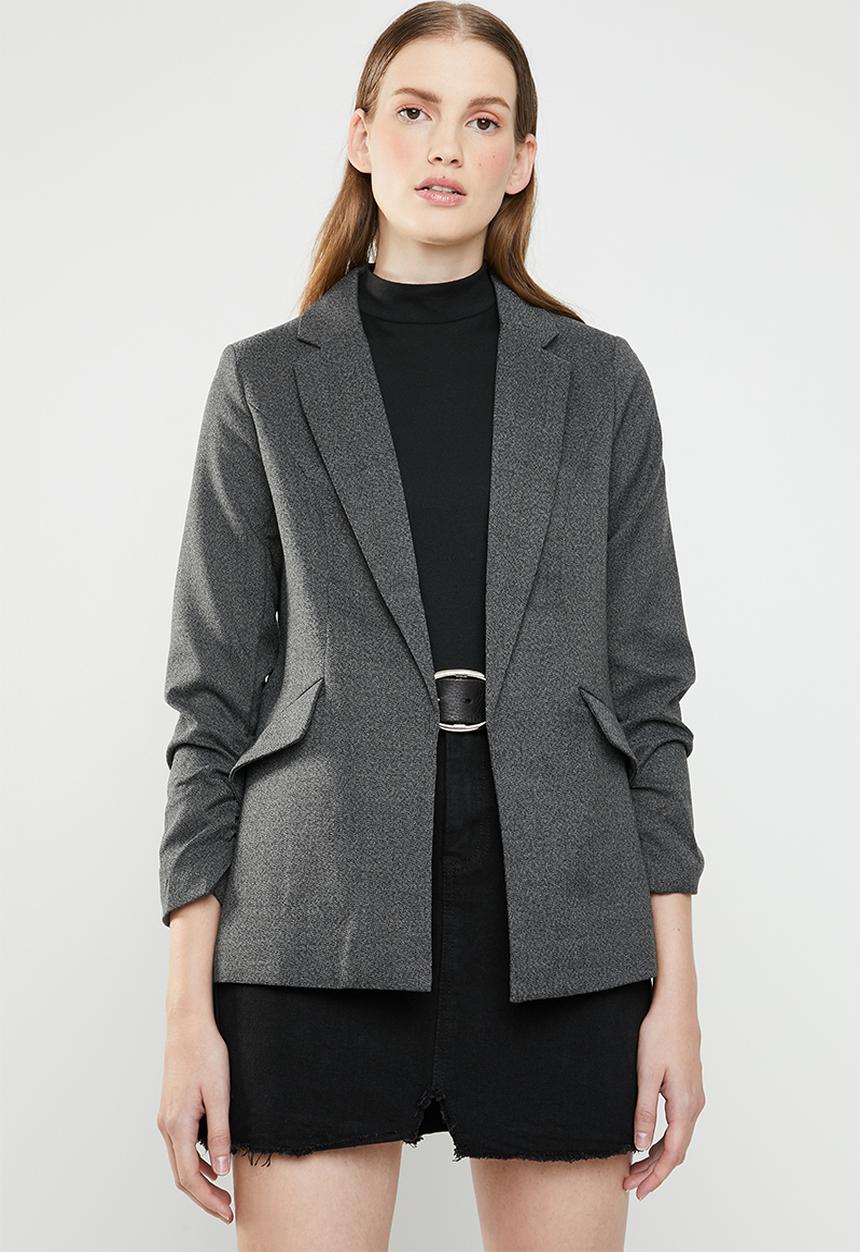 ONLY - Zoey ruched sleeve blazer - charcoal
